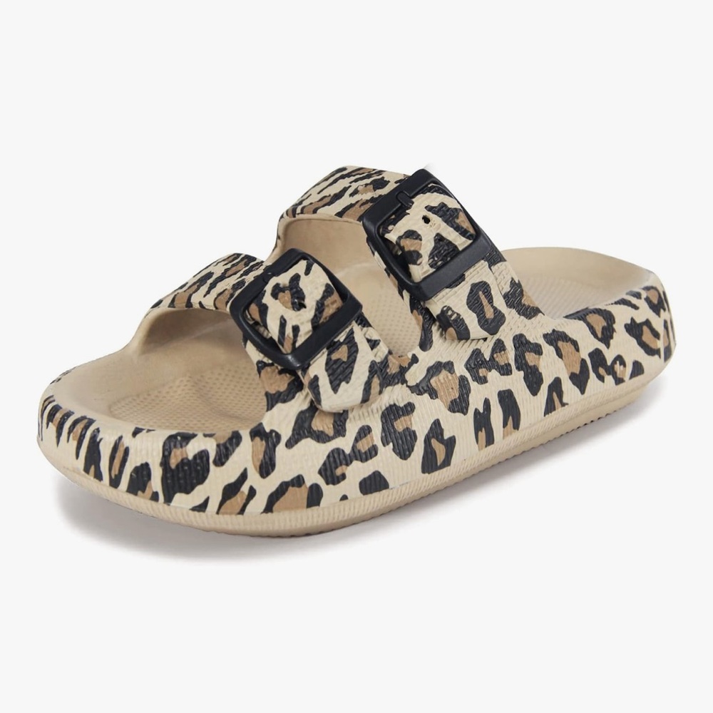 Weweya Women’s Leopard Print Slide Sandals With Buckle